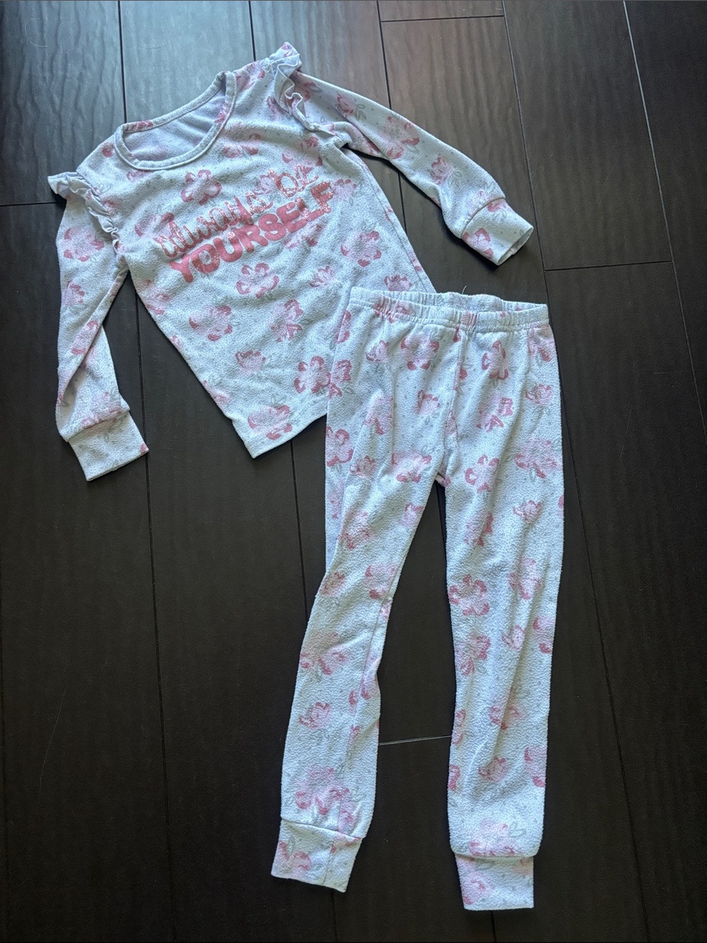 Tahari Pink and White Floral Long-Sleeve Kids Pajama Set